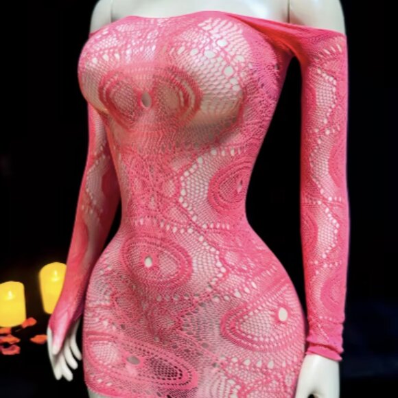 n/a Other - Red Lace Long-Sleeve Fishnet Dress